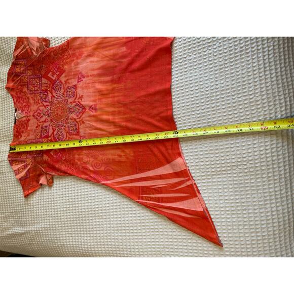 VTG Only Nine Y2K Orange Handkerchief Hem Boho  Preppy Rhinestone Tee Small - Picture 9 of 10
